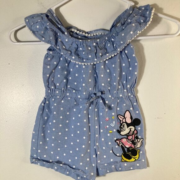 Girls Minnie Mouse Romper Polka Dot Blue White 3T Cotton - Picture 1 of 6